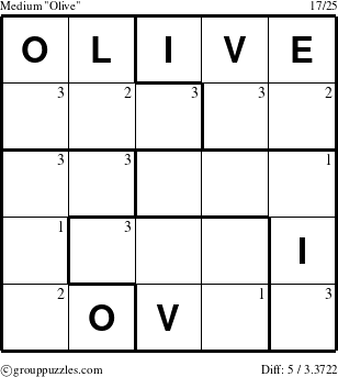 The grouppuzzles.com Medium Olive puzzle for  with the first 3 steps marked