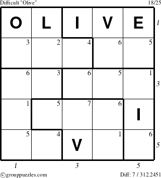 The grouppuzzles.com Difficult Olive puzzle for  with all 7 steps marked