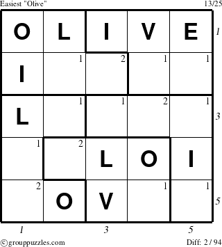 The grouppuzzles.com Easiest Olive puzzle for  with all 2 steps marked
