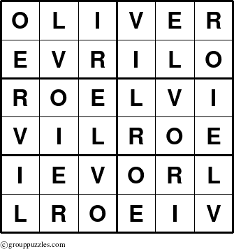 The grouppuzzles.com Answer grid for the Oliver puzzle for 