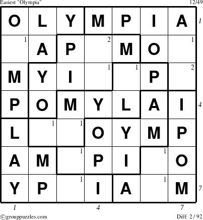 The grouppuzzles.com Easiest Olympia puzzle for , suitable for printing, with all 2 steps marked