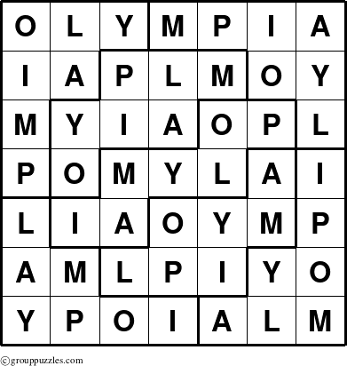 The grouppuzzles.com Answer grid for the Olympia puzzle for 