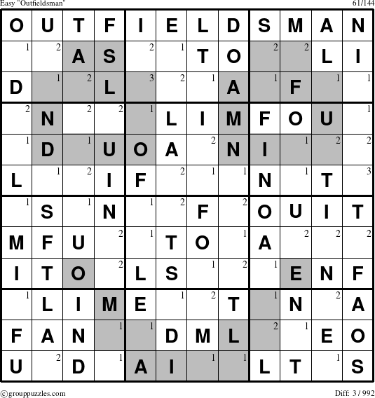 The grouppuzzles.com Easy Outfieldsman puzzle for  with the first 3 steps marked