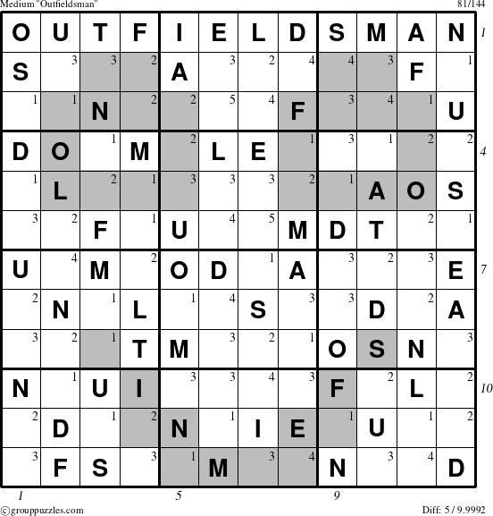 The grouppuzzles.com Medium Outfieldsman puzzle for  with all 5 steps marked