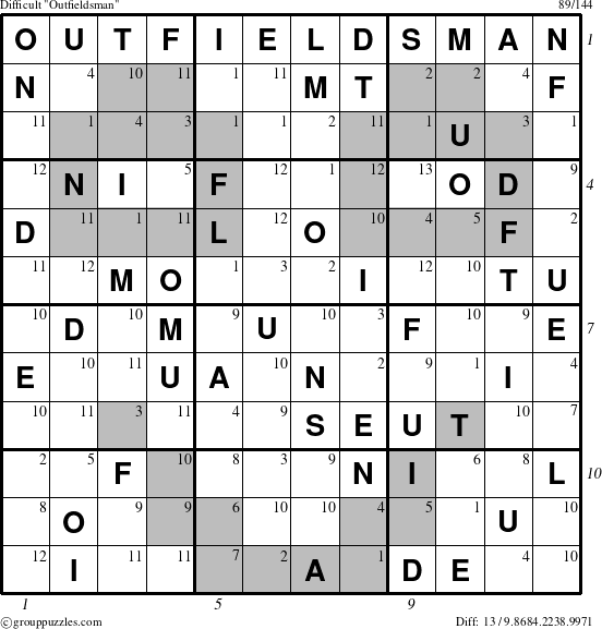 The grouppuzzles.com Difficult Outfieldsman puzzle for , suitable for printing, with all 13 steps marked