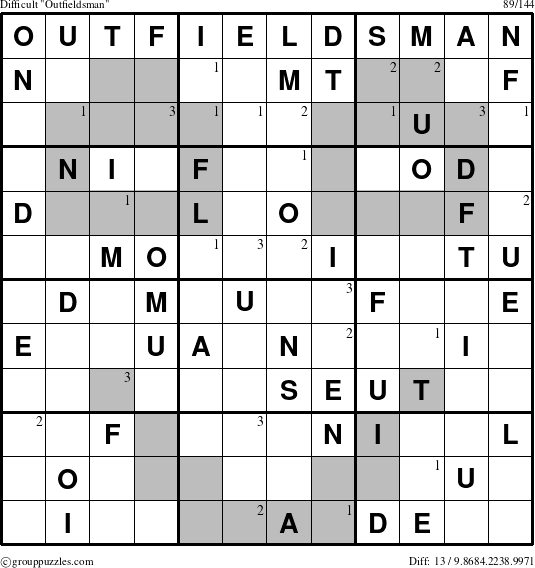 The grouppuzzles.com Difficult Outfieldsman puzzle for  with the first 3 steps marked