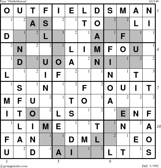 The grouppuzzles.com Easy Outfieldsman puzzle for  with all 3 steps marked