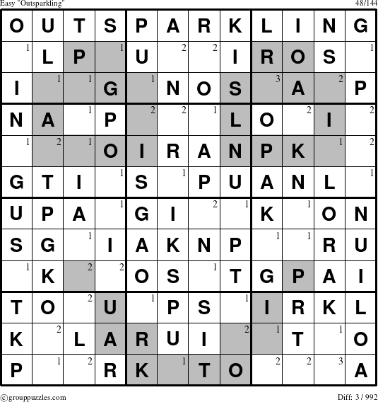 The grouppuzzles.com Easy Outsparkling puzzle for  with the first 3 steps marked