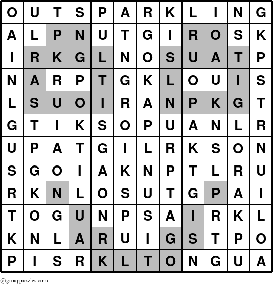 The grouppuzzles.com Answer grid for the Outsparkling puzzle for 