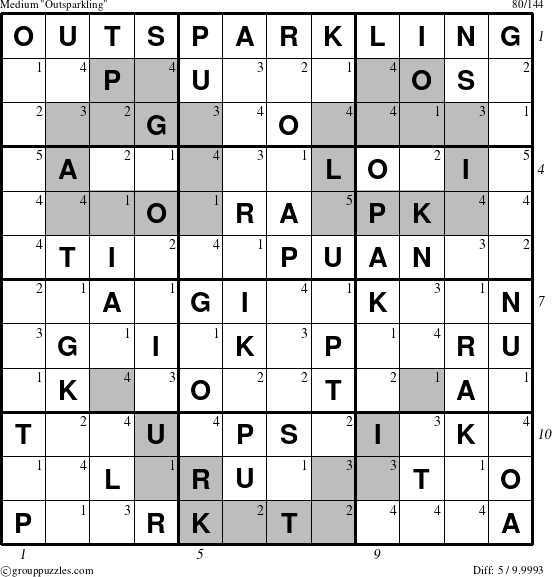 The grouppuzzles.com Medium Outsparkling puzzle for  with all 5 steps marked