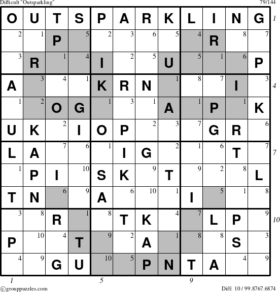 The grouppuzzles.com Difficult Outsparkling puzzle for , suitable for printing, with all 10 steps marked