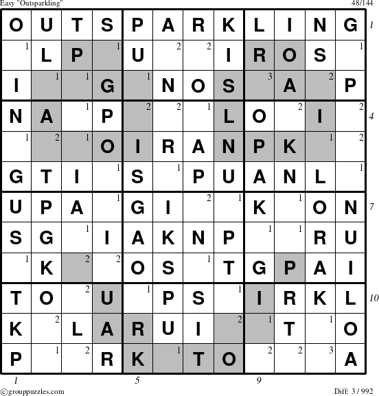 The grouppuzzles.com Easy Outsparkling puzzle for  with all 3 steps marked