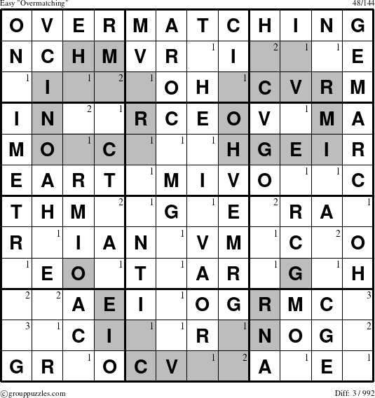 The grouppuzzles.com Easy Overmatching puzzle for  with the first 3 steps marked