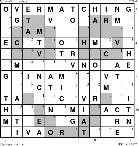 The grouppuzzles.com Medium Overmatching puzzle for  with all 5 steps marked