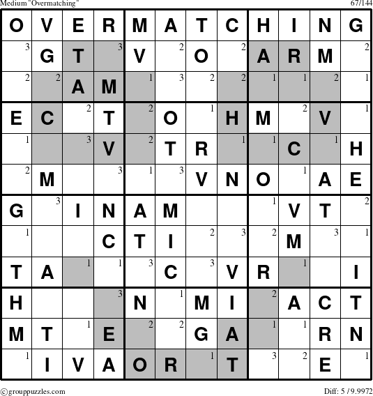 The grouppuzzles.com Medium Overmatching puzzle for  with the first 3 steps marked