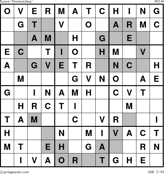 The grouppuzzles.com Easiest Overmatching puzzle for 