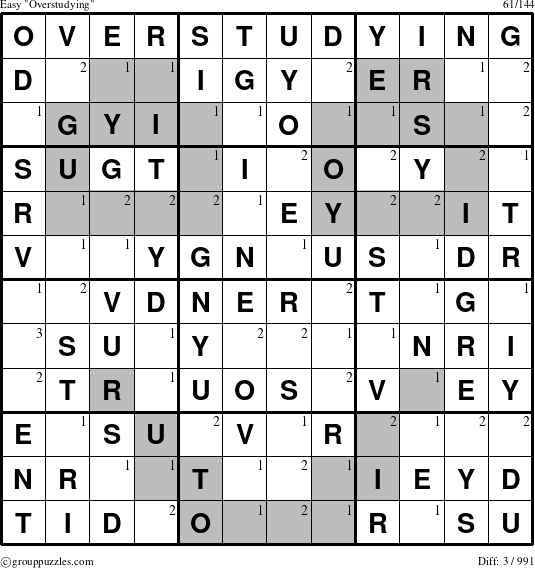 The grouppuzzles.com Easy Overstudying puzzle for  with the first 3 steps marked