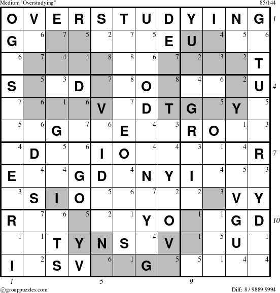 The grouppuzzles.com Medium Overstudying puzzle for  with all 8 steps marked
