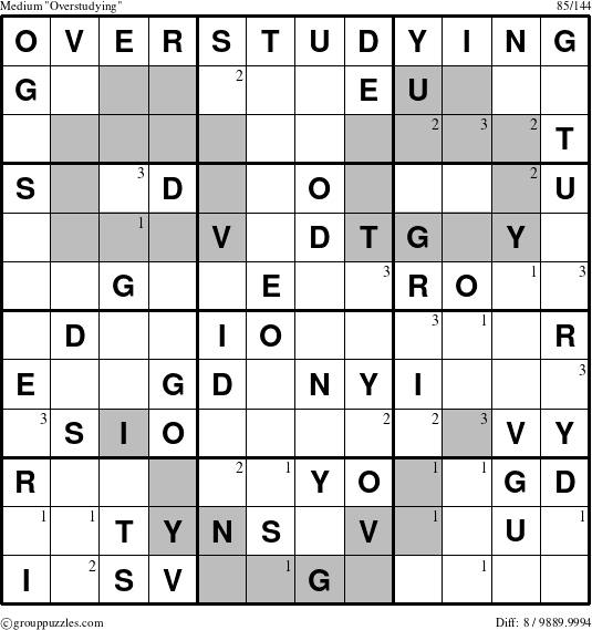 The grouppuzzles.com Medium Overstudying puzzle for  with the first 3 steps marked