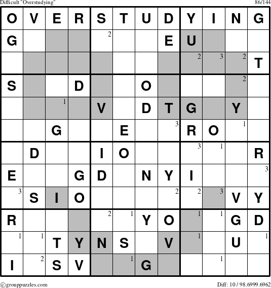 The grouppuzzles.com Difficult Overstudying puzzle for  with the first 3 steps marked