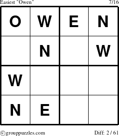 The grouppuzzles.com Easiest Owen puzzle for 