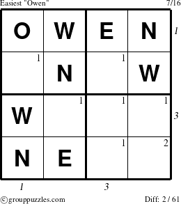 The grouppuzzles.com Easiest Owen puzzle for , suitable for printing, with all 2 steps marked