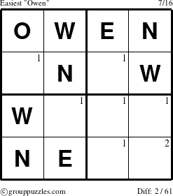 The grouppuzzles.com Easiest Owen puzzle for  with the first 2 steps marked