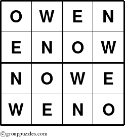 The grouppuzzles.com Answer grid for the Owen puzzle for 