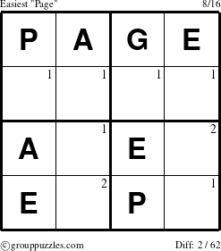 The grouppuzzles.com Easiest Page puzzle for  with the first 2 steps marked