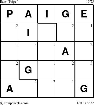 The grouppuzzles.com Easy Paige puzzle for  with the first 3 steps marked