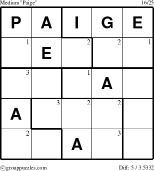 The grouppuzzles.com Medium Paige puzzle for  with the first 3 steps marked
