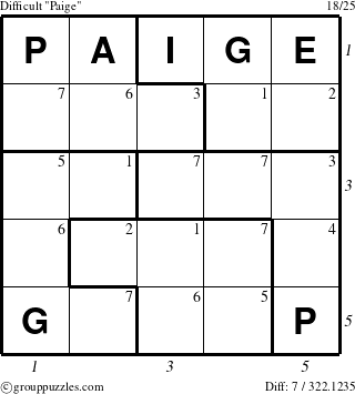 The grouppuzzles.com Difficult Paige puzzle for  with all 7 steps marked