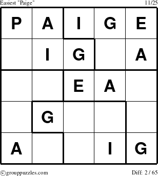 The grouppuzzles.com Easiest Paige puzzle for 