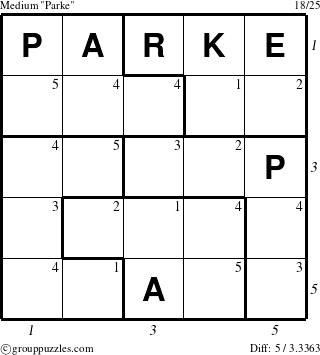 The grouppuzzles.com Medium Parke puzzle for , suitable for printing, with all 5 steps marked