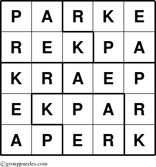 The grouppuzzles.com Answer grid for the Parke puzzle for 