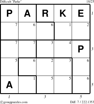 The grouppuzzles.com Difficult Parke puzzle for , suitable for printing, with all 7 steps marked