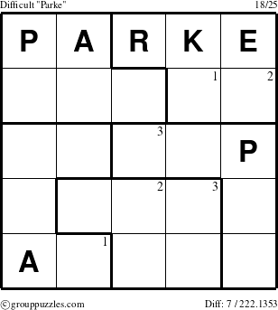 The grouppuzzles.com Difficult Parke puzzle for  with the first 3 steps marked