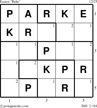 The grouppuzzles.com Easiest Parke puzzle for , suitable for printing, with all 2 steps marked