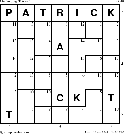 The grouppuzzles.com Challenging Patrick puzzle for , suitable for printing, with all 14 steps marked