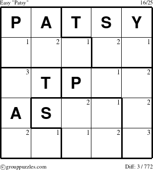 The grouppuzzles.com Easy Patsy puzzle for  with the first 3 steps marked