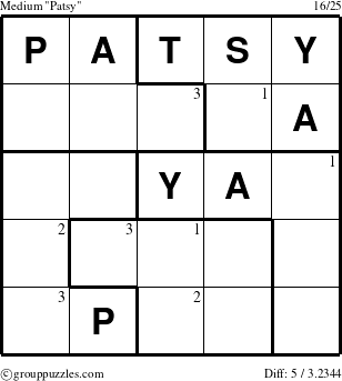 The grouppuzzles.com Medium Patsy puzzle for  with the first 3 steps marked