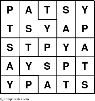 The grouppuzzles.com Answer grid for the Patsy puzzle for 