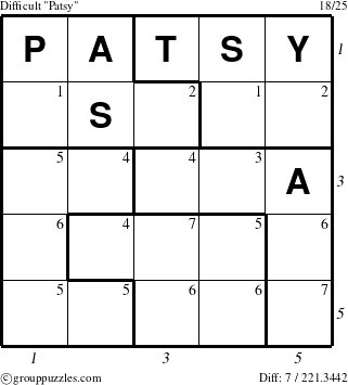 The grouppuzzles.com Difficult Patsy puzzle for  with all 7 steps marked