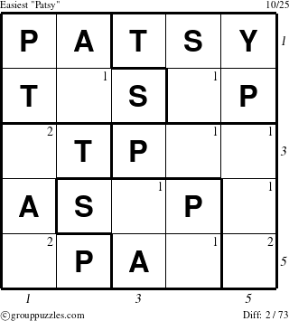 The grouppuzzles.com Easiest Patsy puzzle for , suitable for printing, with all 2 steps marked