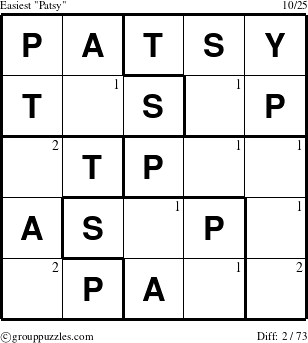 The grouppuzzles.com Easiest Patsy puzzle for  with the first 2 steps marked