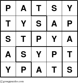 The grouppuzzles.com Answer grid for the Patsy puzzle for 