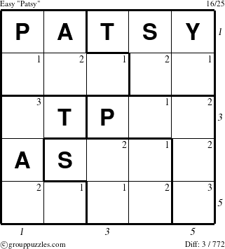 The grouppuzzles.com Easy Patsy puzzle for , suitable for printing, with all 3 steps marked