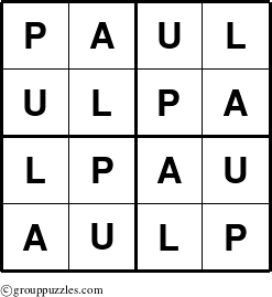 The grouppuzzles.com Answer grid for the Paul puzzle for 