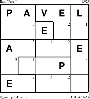 The grouppuzzles.com Easy Pavel puzzle for  with the first 3 steps marked
