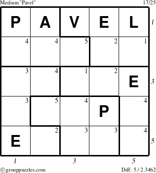 The grouppuzzles.com Medium Pavel puzzle for , suitable for printing, with all 5 steps marked